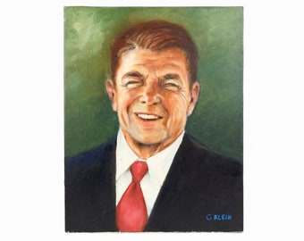 Retrato presidencial vintage de Ronald Reagan, pintura al óleo