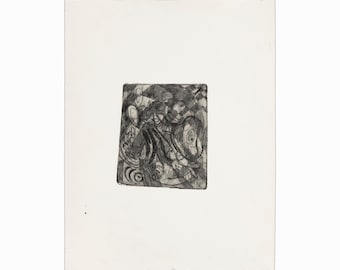 Mid-Century Etching on Paper Vintage Black and White Surrealism
