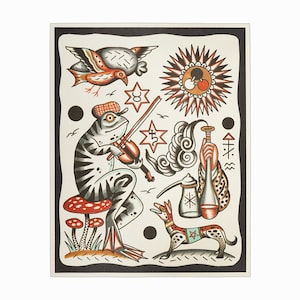 Henry Hablak Impressão em papel Tatuagem Flash Card Arte original Sapo Astrologia