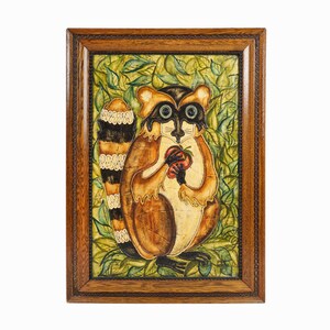 Diane White Acrylic Painting Raccoon Animal Mixed Media Vintage