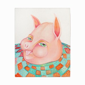 Retrato de cerdo divertido con pintura acrílica vintage sobre lienzo