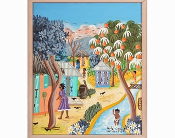 Noel Onel Labadee Haiti Oil Painting on Wooden Board Outsider