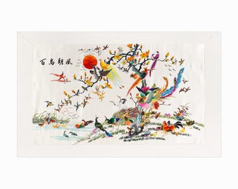 Vintage Chinese Silk Tapestry Embroidered Textile Asian Wall Art