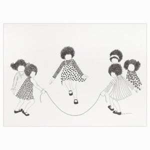 Litografía de Julie Corsover de los años 70 sobre papel Kids Jump Rope Print