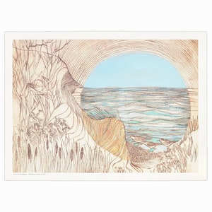 1971 Rosemary Zwick Lithograph on Paper Dunes and Sandpiper Bird Print image 1