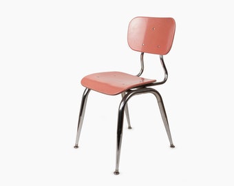 Mid Century Modern Chair Metal & Wood Pink Color