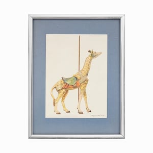 1978 Margaret Brown Lithograph on Paper Carousel Giraffe Vintage Print