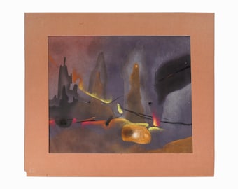 1975 Pittura a pastello su carta astratta