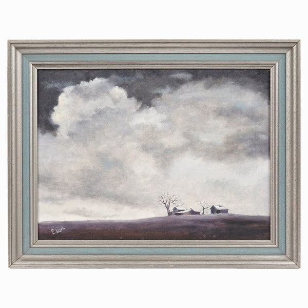 E. Link "Tornado" Oil Painting on Canvas Landscape Vintage