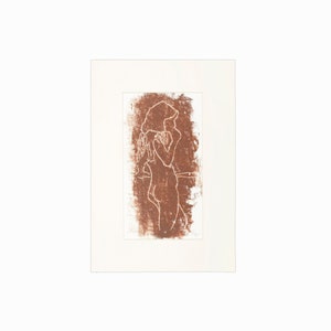 Vintage Woodcut Monoprint on Paper Nude Woman Brown Print image 1