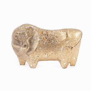 Japanese Cast Iron Bull Figurine Saegusa Sotaro Okimono Sculpture image 1