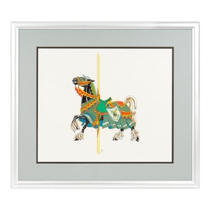 Nancy H. Strailey Carousel Horse Mixed Media Painting Vintage