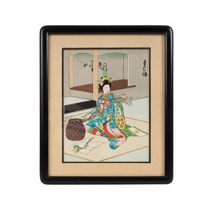 Sadanobu Hasegawa Woodblock Print Japan Maiko Girl, doing Flower Arrangement image 1