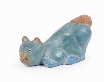 Figura de gato de madera Escultura tallada a mano