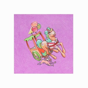 Original Drawing on Paper My Little Pony Ice Cream Trolley