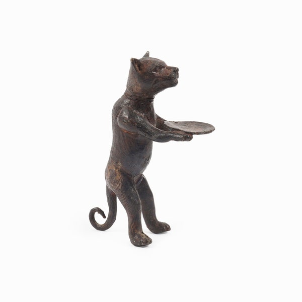 Diego Giacometti Style Bronze Cat Figurine Standing Butler Sculpture
