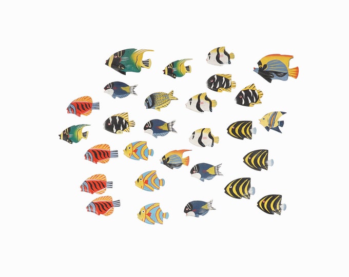 Wooden Hand-Painted Fish Figurine Set of 28