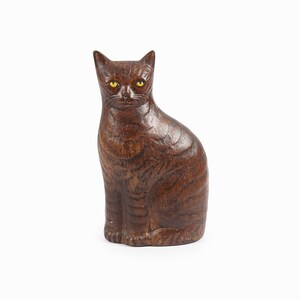 Vintage Ceramic Cat Figurine Brown Yellow Eyes image 1