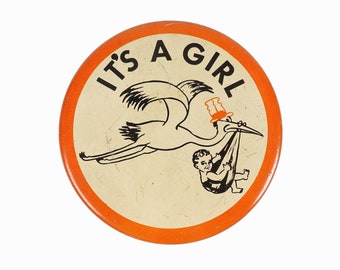 1960s "It's A Girl" Pin Metal Mid-Century