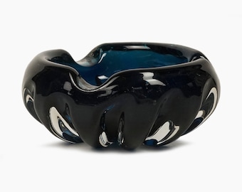 Murano Style Glass Vase Blue Clear Design Mid Century Modern Ashtray Ash Tray