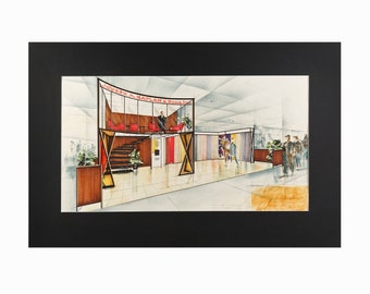 Carlyle Curtis Browning Architectural Rendering Mid Century Modern Watercolor Painting