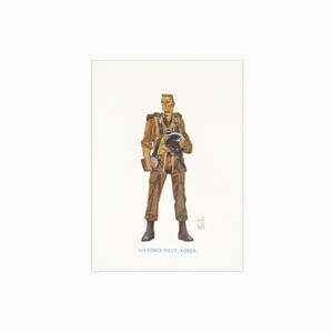 Vintage Air Force Pilot Gouache Painting Military Uniform Illustration