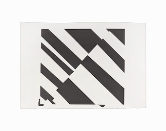 Vintage Geometric Serigraph on Paper Black and White Abstract Print