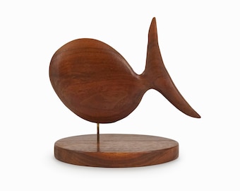 1979 Cherry Wood Fish Sculpture Mid Century Modern