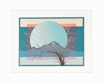 Vintage Serigraphie auf Papier Landschaft C. Martin Print