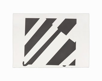 Vintage Geometric Serigraph on Paper Black and White Abstract Print