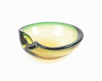 Murano Sommerso Glass Bowl Italy Green Amber Small