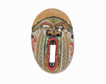 Vintage Wooden Mask Hand Painted Wall Hanging Folk Art