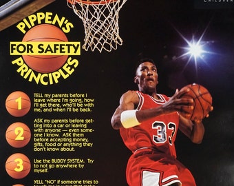 1980s Scottie Pippen&#39;s Principles For Safety Poster NBA Chicago Bulls Poster 18 x 24