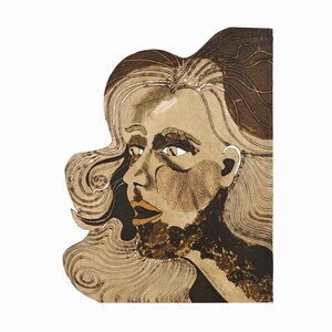 1972 Sandra Slone Barkell Mixed Media Painting Cut Out Portrait Cutout