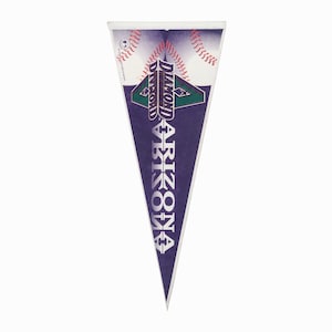 May include: A purple pennant with the text "Arizona Diamondbacks" in white. The pennant features a baseball with red stitching and a green mountain range.
