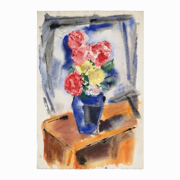 1950s Watercolor Painting Emma Ferry Still Life Cloves Flowers