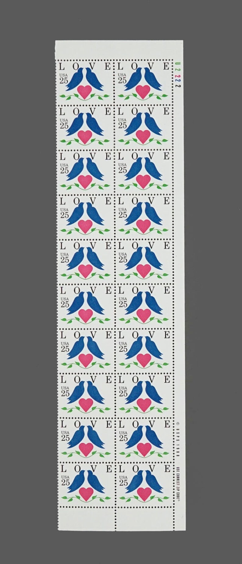 Set of 20 1990 25c Love Birds Postage Stamps Red Heart Blue Etsy