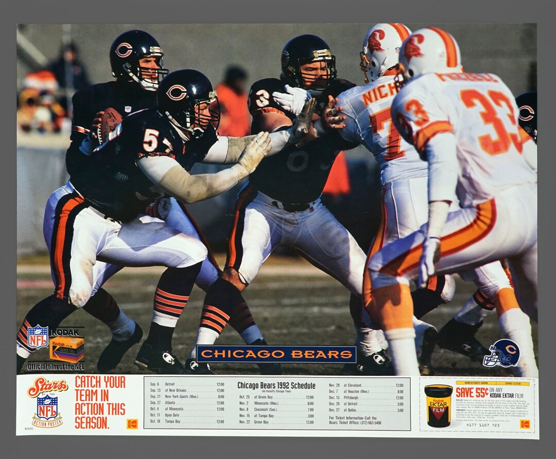 1992 Chicago Bears Schedule KODAK Promo Poster 17.5 X 22 Etsy