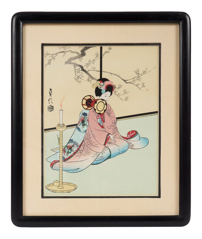 Sadanobu Hasegawa Woodblock Print Japan Maiko Girl, playing Hand-Drum image 2
