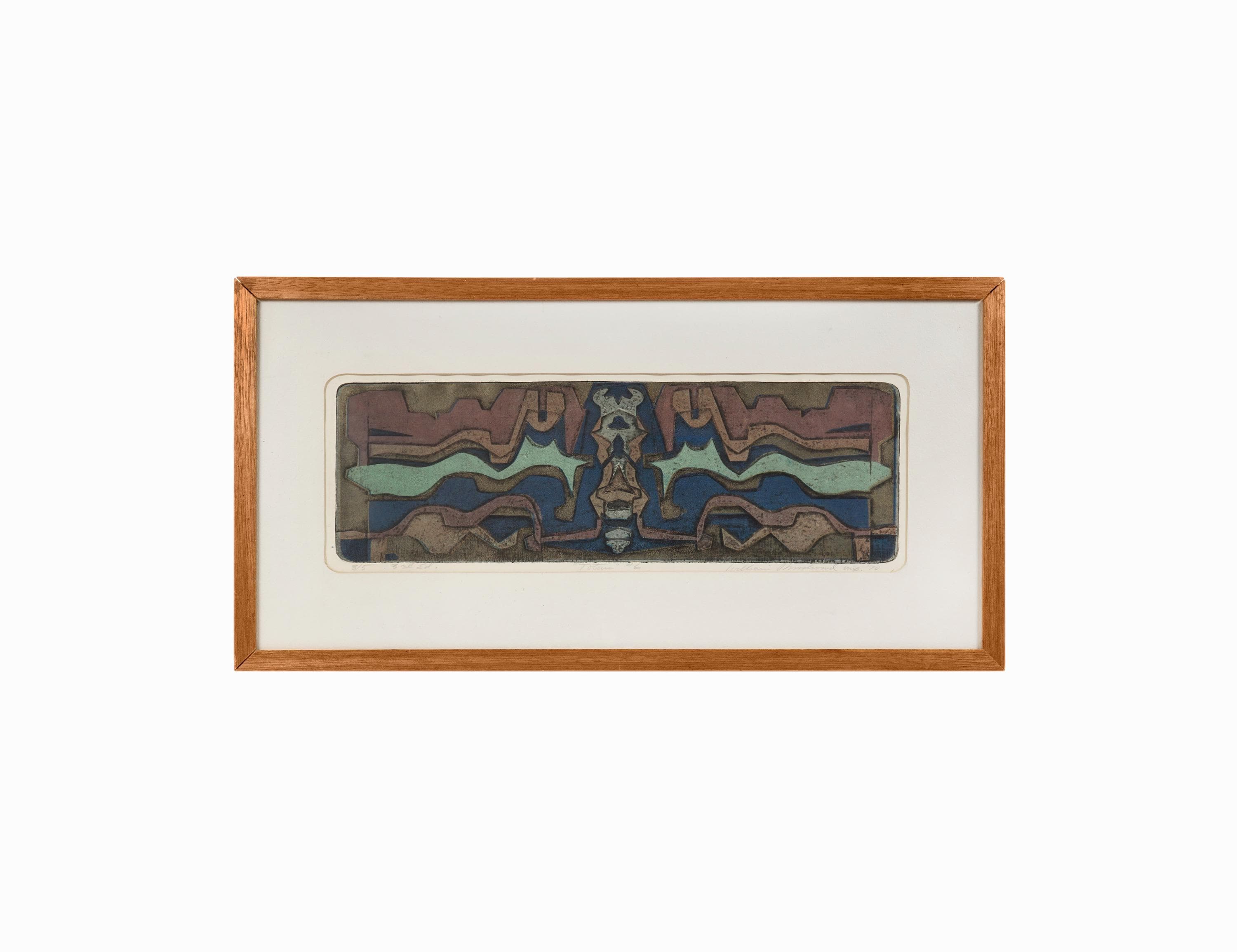 1970 William Woodward Collagraph "Totem" Etching Print