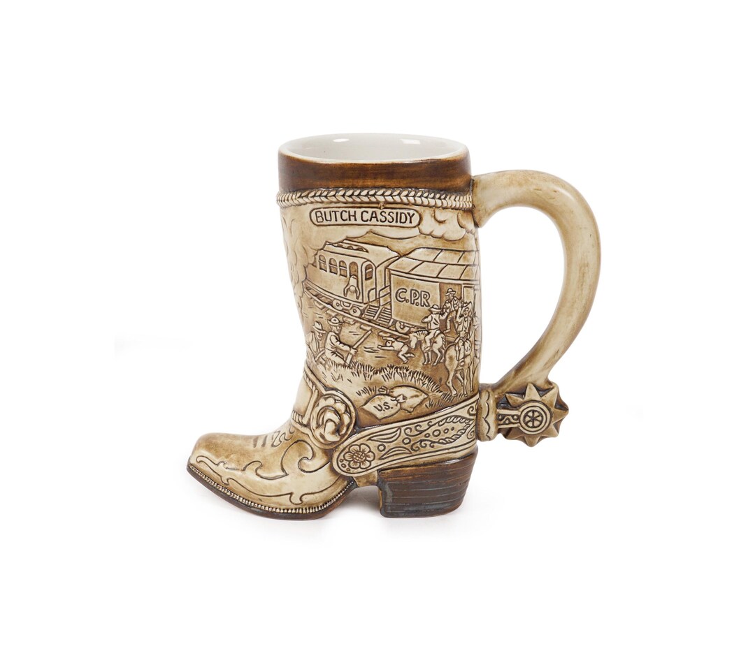 60s〜70s アメリカアンティーク　トレジャークラフト壷　USA製ヴィンテージ 1981 American Heritage Commemorative Stein Boot Jesse James Butch