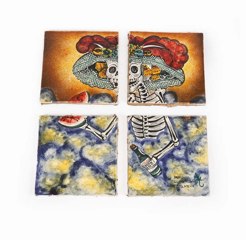 Santa Rosa Majolica Tile Set Day of the Dead Mexico image 3