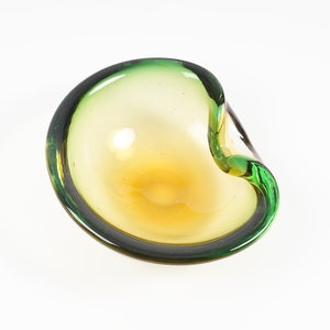 Murano Sommerso Glass Bowl Italy Green Amber Small image 4