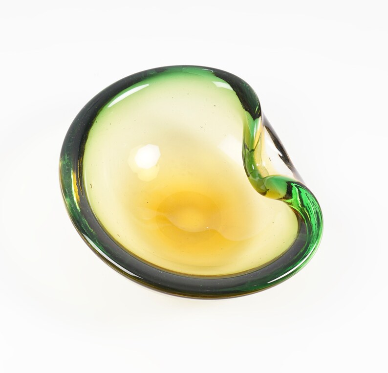 Murano Sommerso Glass Bowl Italy Green Amber Small image 4