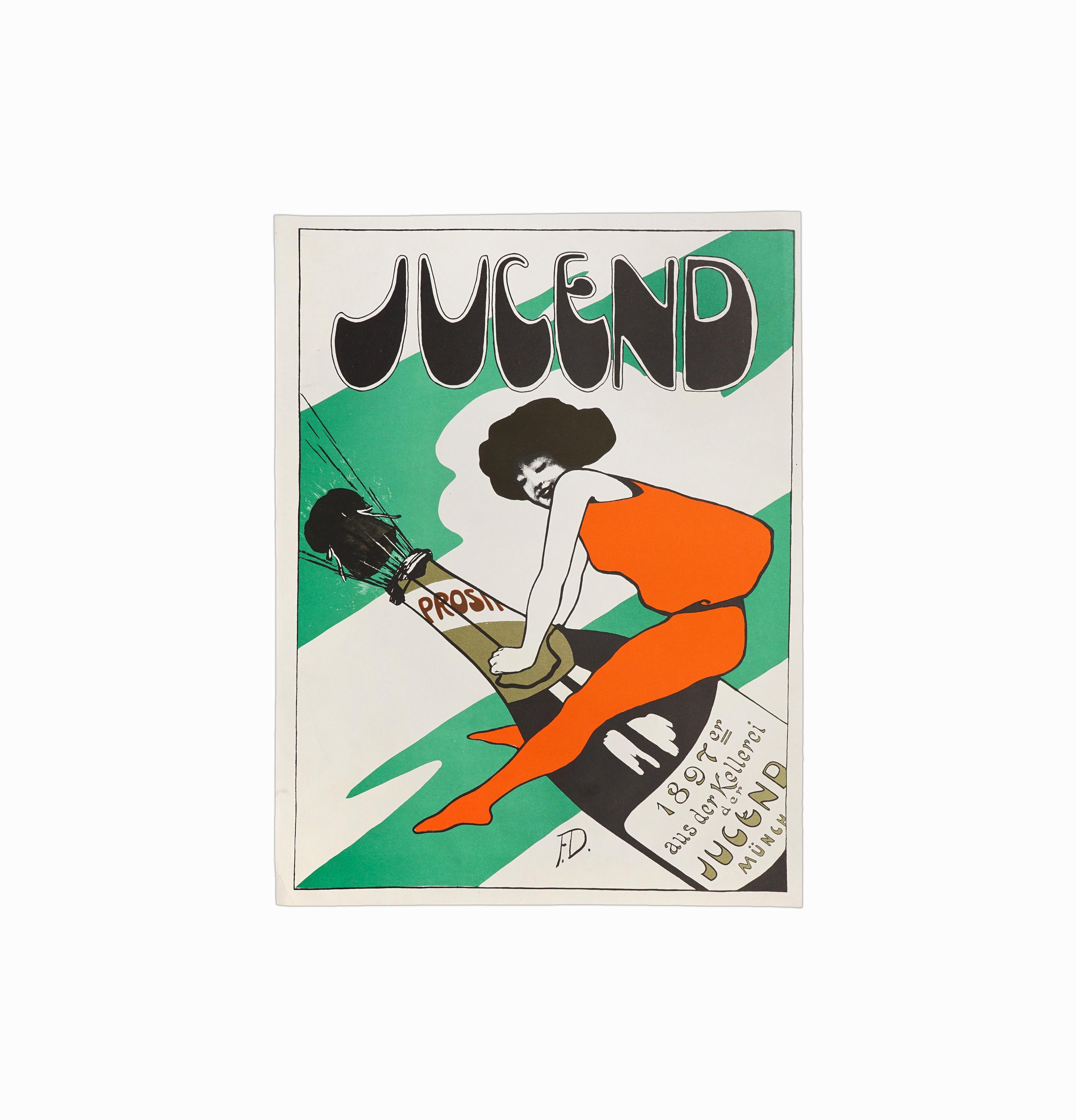 Fritz Dannenberg Lithograph Print on Paper Jugend Magazine Vintage