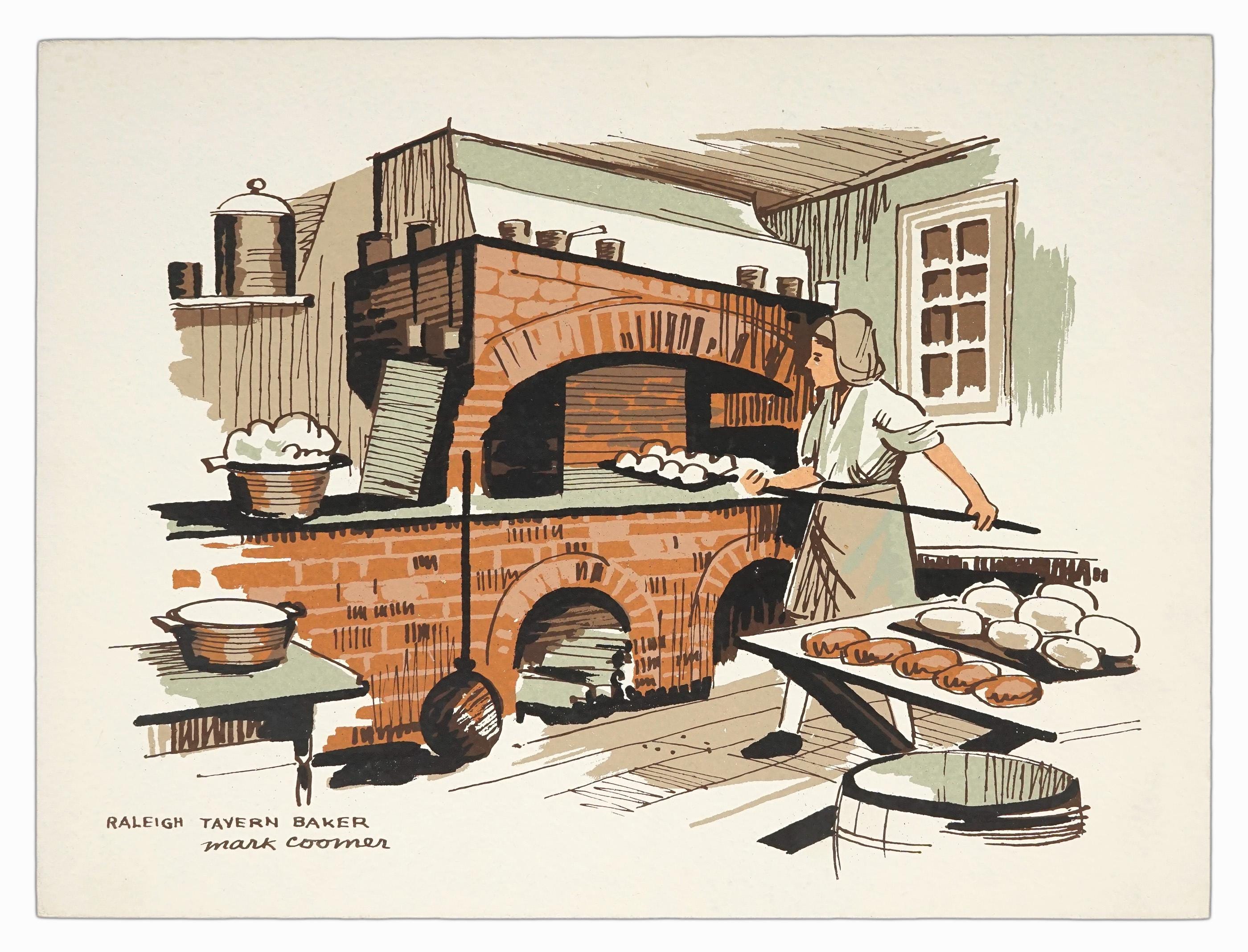 Mark Coomer Serigraph Raleigh Tavern Baker Bread Bakery Print