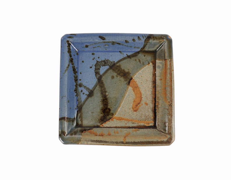 Ceramic Plate Studio Pottery Vintage Blue Green image 1