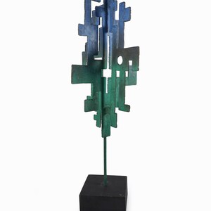 Brutalist Metal Sculpture Abstract Geometric Mid Century image 4