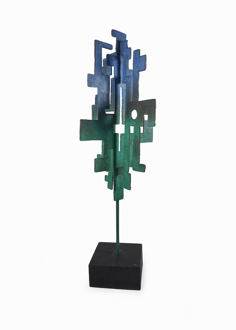 Brutalist Metal Sculpture Abstract Geometric Mid Century image 4