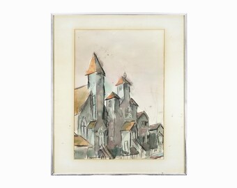 1966 Bruguera Watercolor Painting Vintage Mid Century Modern